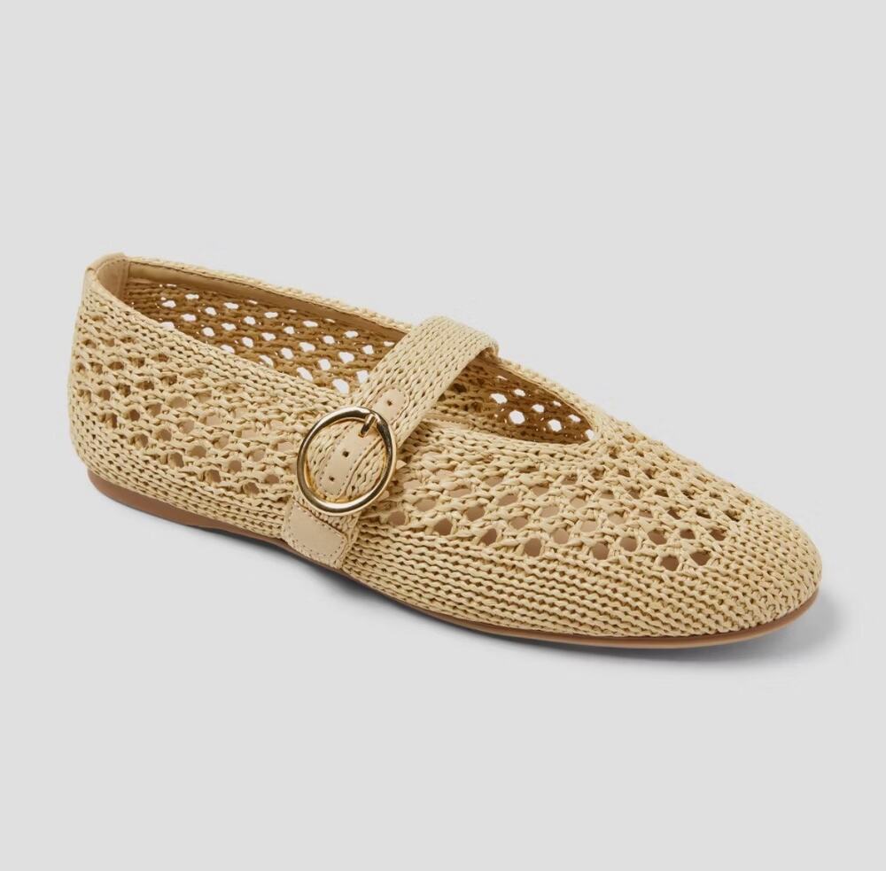 Universal Thread Sia Knit Woven Mary Jane Flats Womens Size 6 Beige Shoes NWOB